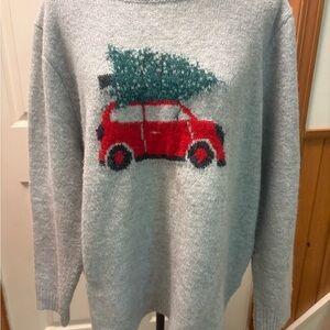 cupcakes & cashmere Gray Sweater with Red Car and Green Tree